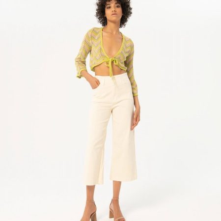 Pantalón surkana tipo jeans elástico crudo pierna ancha largo tobillo