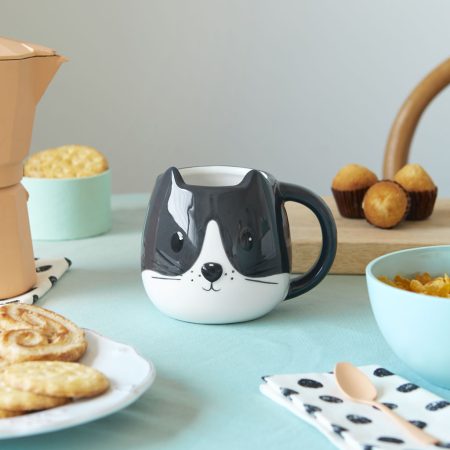 Mug Kitty. Cerámica de alta calidad. Diseño original. Gato blanco y negro. Regalo para amantes de los gatos.