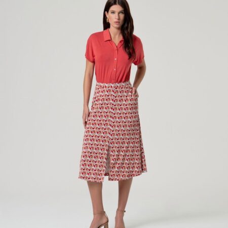 Falda larga estampada geométrica con abertura frontal de Surkana en tejido EcoVero