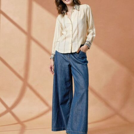 Vaquero amplio azul de tiro alto con pierna ancha de Surkana en denim