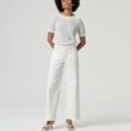 Pantalón wide leg blanco de tiro alto con bolsillos de plastrón de Surkana