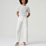 Pantalón wide leg blanco de tiro alto con bolsillos de plastrón de Surkana
