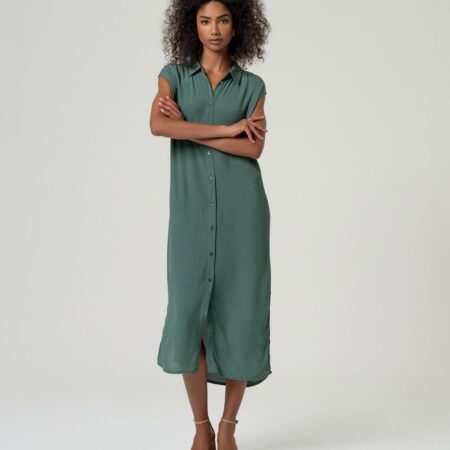 Vestido camisero largo verde botella sin mangas de Surkana en viscosa EcoVero